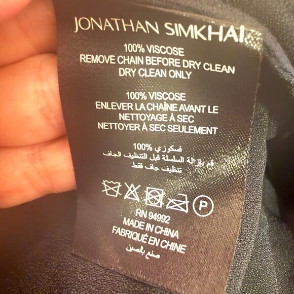 JONATHAN SIMKHAI Gold Chain Neck Black Long Sleeve Blouse Size L Luxury Glam - Picture 9 of 9